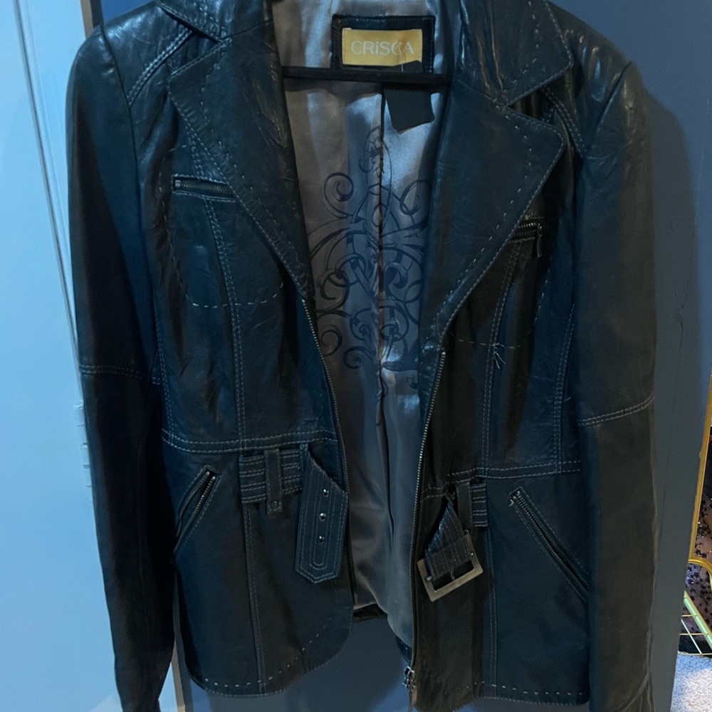Women's dark navy  Leather Jacket